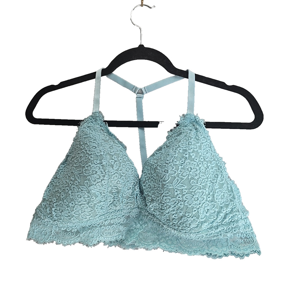Aerie‎ Blue Floral Lace Adjustable Plunge Pullover Wire Free Bralette Size XL